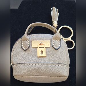 Mini Tan Handbag Keychain/bag Charm/airpod Or Coin Case with Gold Accents